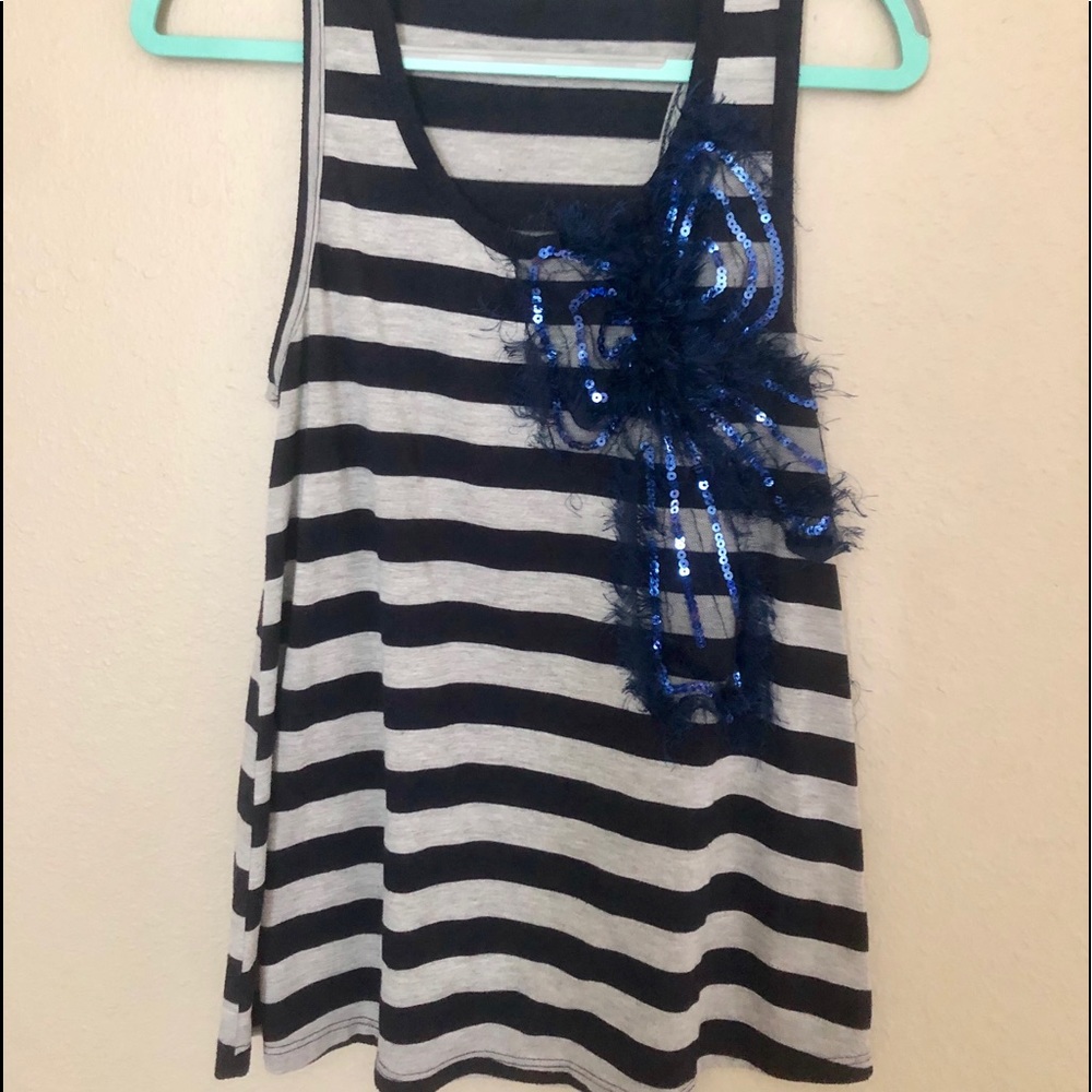 Blu Planet 🌎 sequin bow tank top Navy & Grey